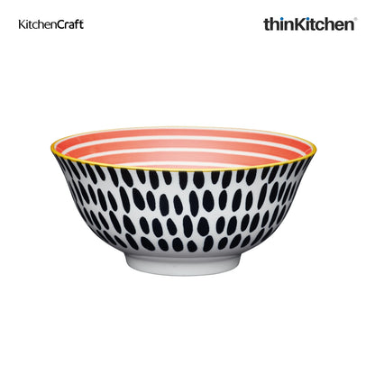 Kitchencraft Glazed Stoneware Red Swirl And Black Spots Bowl