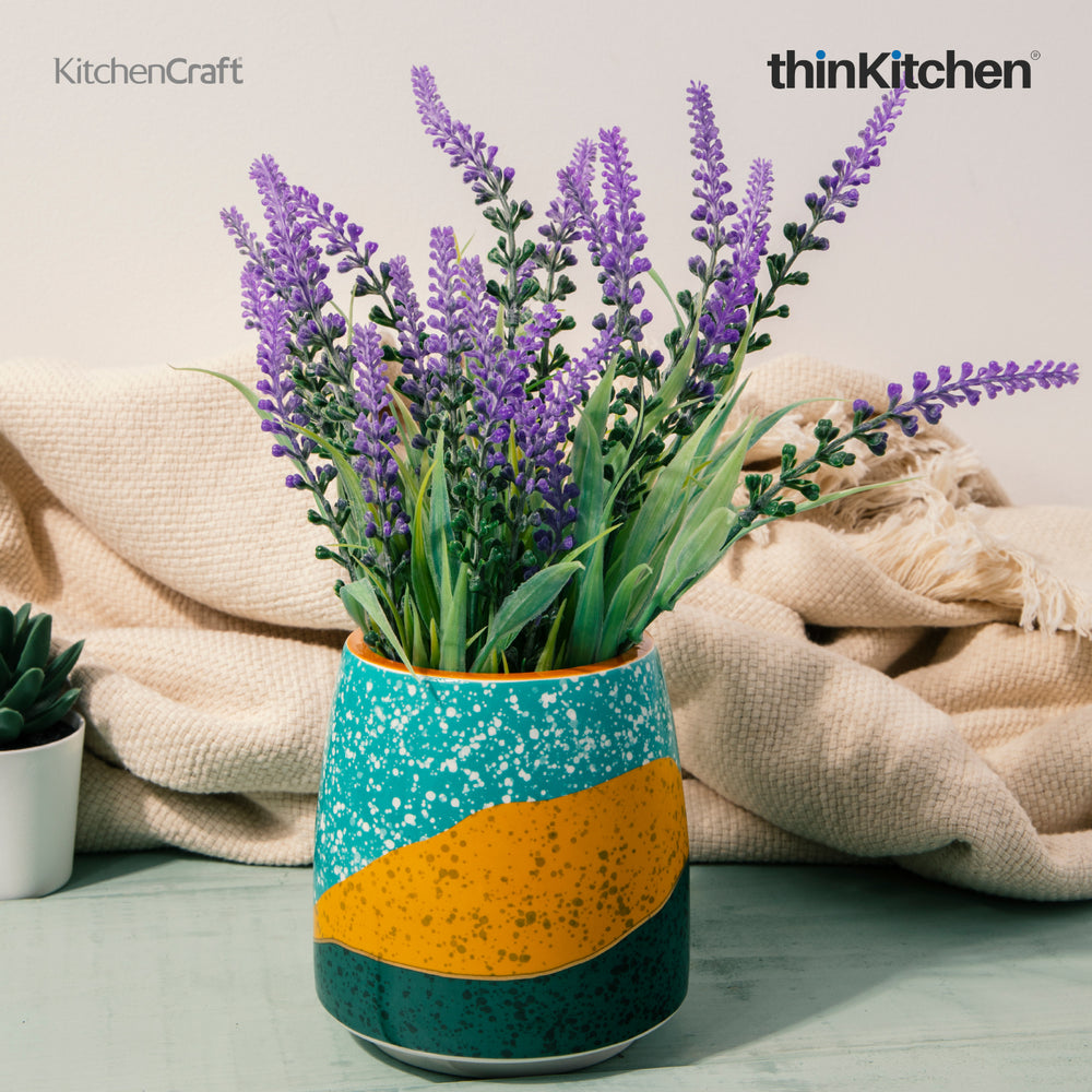 KitchenCraft 4.7" Premium Colour Block Ceramic Planter Pot for Indoor Plants, Desk & Home Décor, Holder for Stationery, Cutlery, Best for Gifting