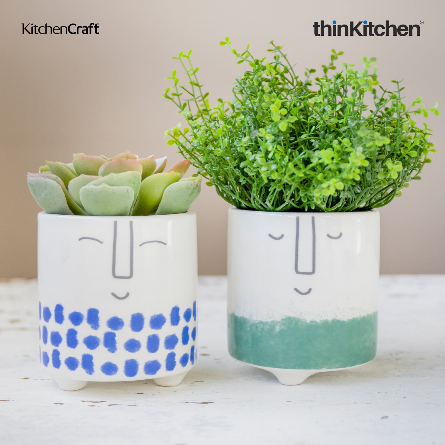 Kitchencraft Ceramic Plant Pot With Happy Face Design