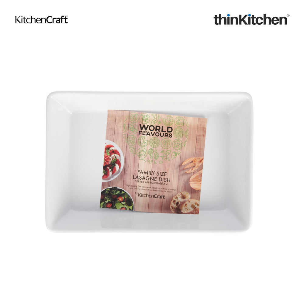KitchenCraft 11.5 x 8" Premium Stoneware Baking Dish for Pasta, Casserole, Lasagne & Cannelloni, White