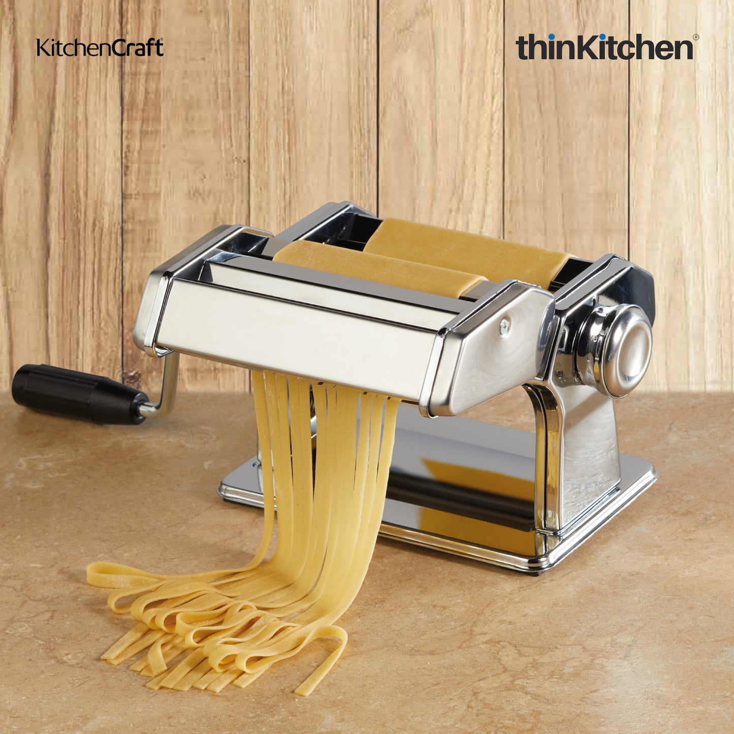 Kitchencraft World Of Flavours Italian Deluxe Double Cutter Pasta Machine | Stainless Steel | Manual Pasta Machine