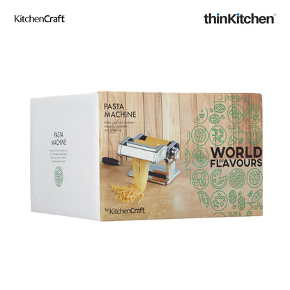 Kitchencraft World Of Flavours Italian Deluxe Double Cutter Pasta Machine | Stainless Steel | Manual Pasta Machine