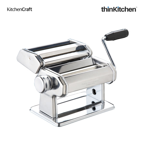 Kitchencraft World Of Flavours Italian Deluxe Double Cutter Pasta Machine Stainless Steel Manual Pasta Machine