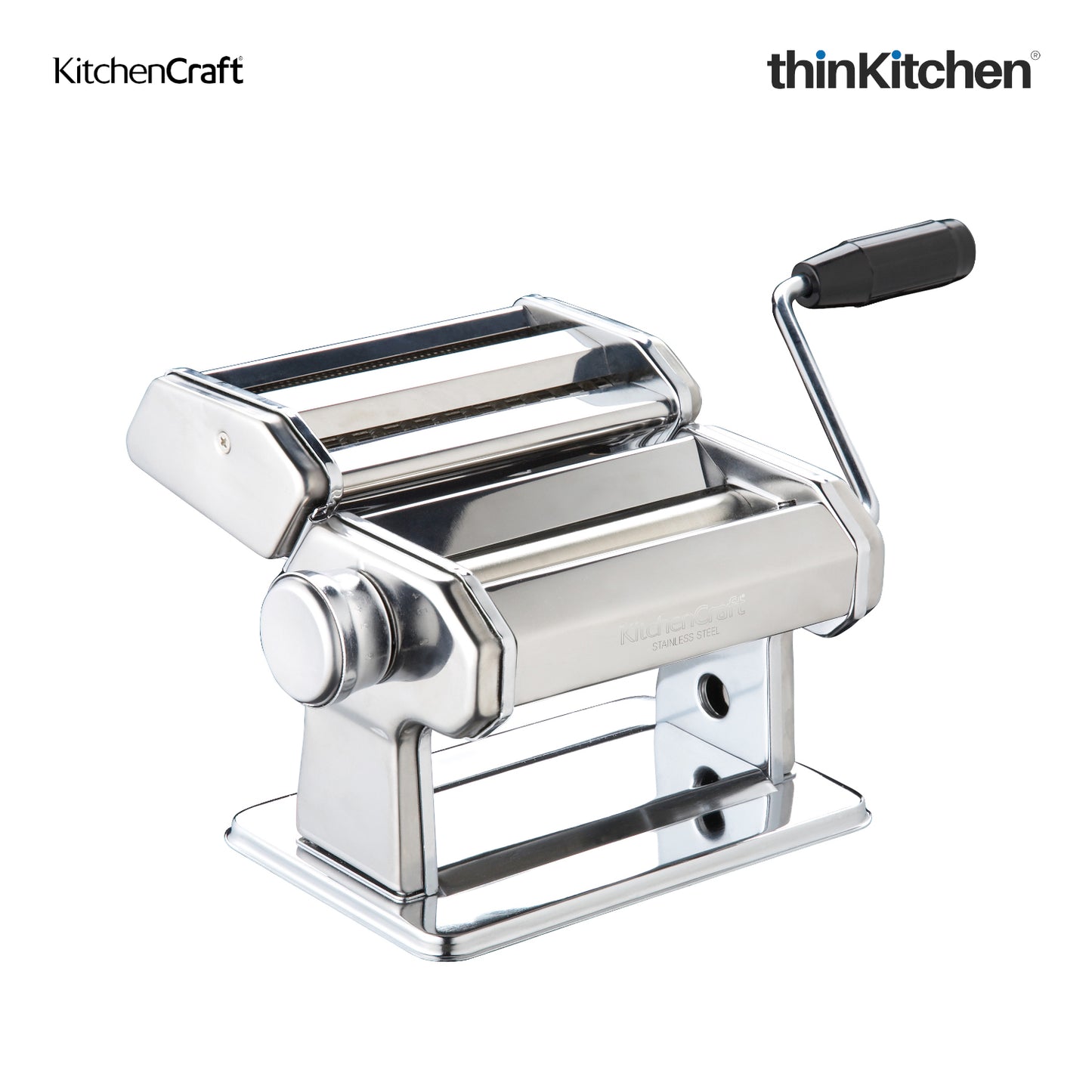 Kitchencraft World Of Flavours Italian Deluxe Double Cutter Pasta Machine | Stainless Steel | Manual Pasta Machine
