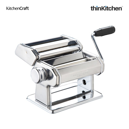 Kitchencraft World Of Flavours Italian Deluxe Double Cutter Pasta Machine | Stainless Steel | Manual Pasta Machine