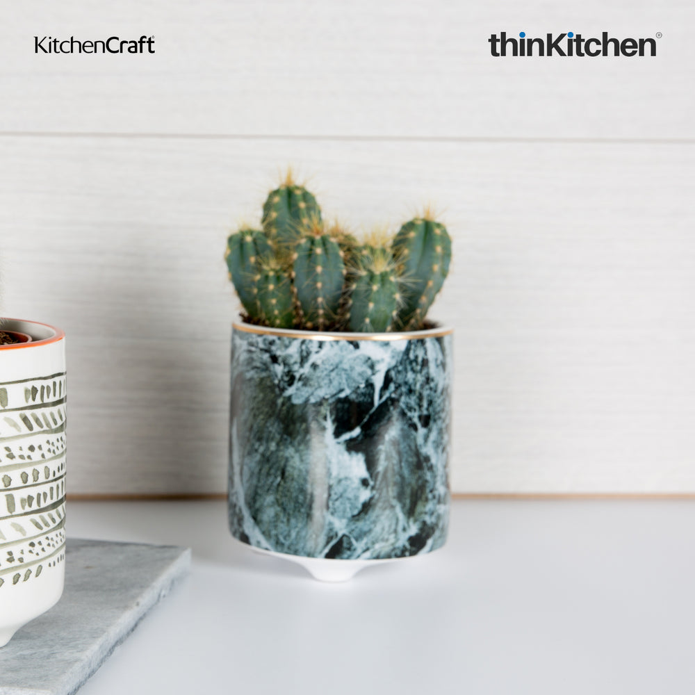 KitchenCraft 3.9" Premium Ceramic Legged Planter Pot for Indoor Plants, Desk & Home Décor, Gifting - Marble Print
