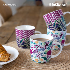 KitchenCraft Barrel Mug Set, Exotic Floral, Set of 4