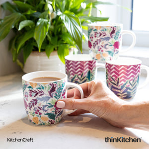 KitchenCraft Barrel Mug Set, Exotic Floral, Set of 4
