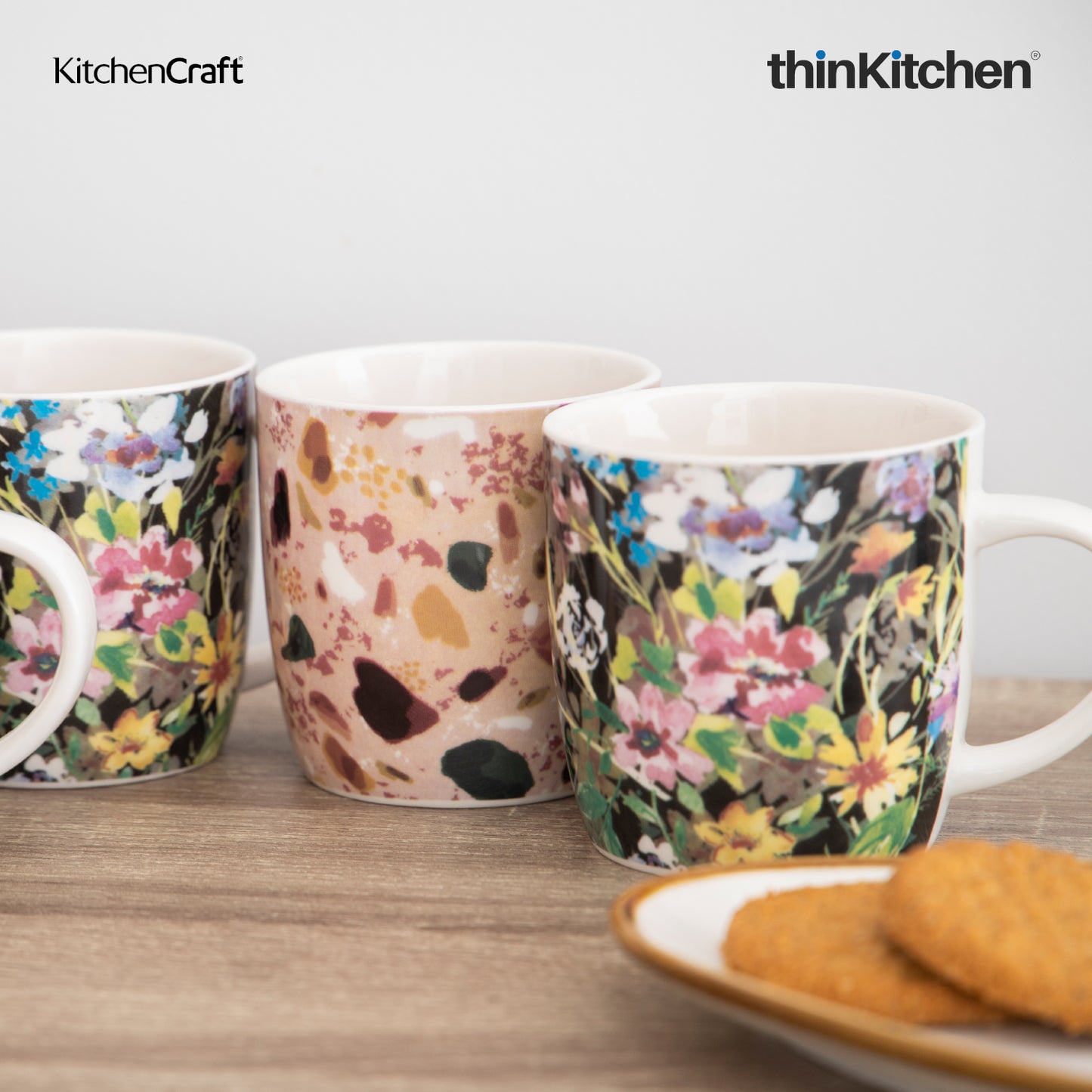 Kitchencraft Barrel Mug Set Terazzo Floral Set Of 4