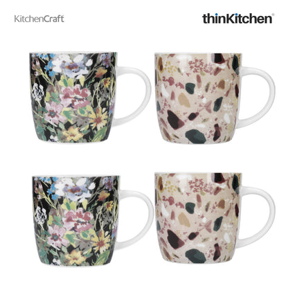 KitchenCraft Barrel Mug Set, Terazzo Floral, Set of 4