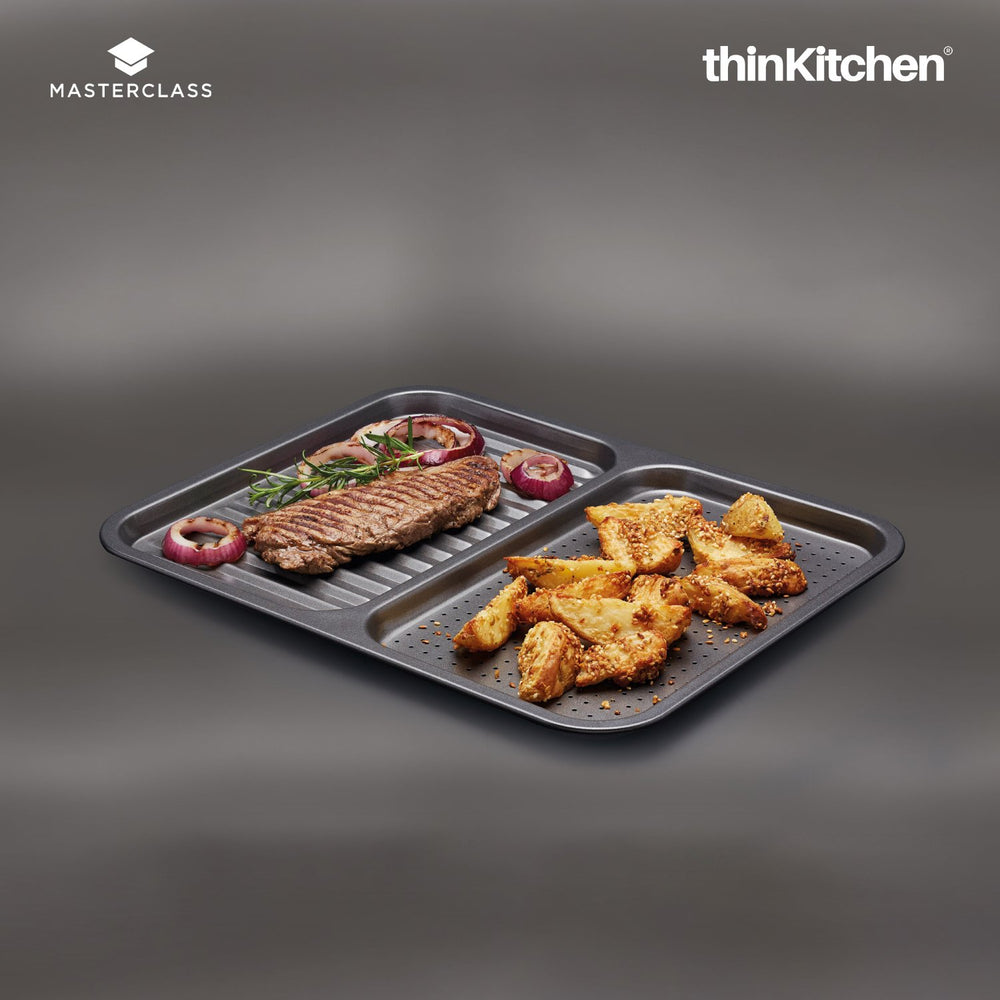 MasterClass 15.4" Premium Carbon Steel Non-Stick 2-in-1 Divided Crisping Tray