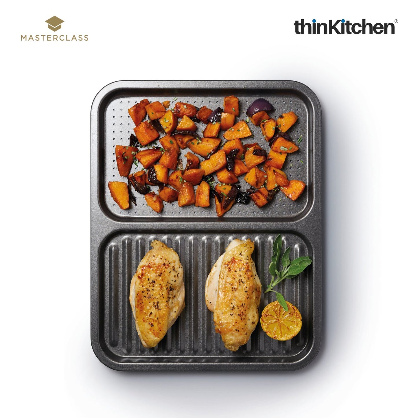 Masterclass Non Stick 2 In 1 Divided Crisping Tray Ridged Baking Tray
