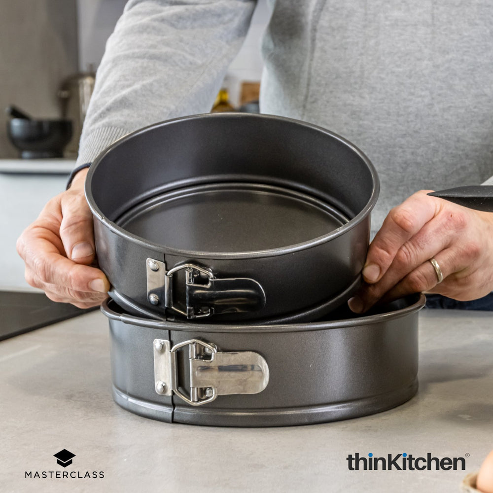 MasterClass 7.9 & 9.1" Non-Stick Premium Carbon Steel Springform Cake Pans with Loose Base, Set of 2