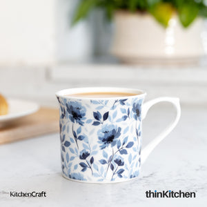 KitchenCraft Fluted Mug, Blue Rose, 300ml