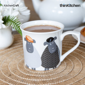 KitchenCraft Fluted Mug, Blue Sheep, 300ml