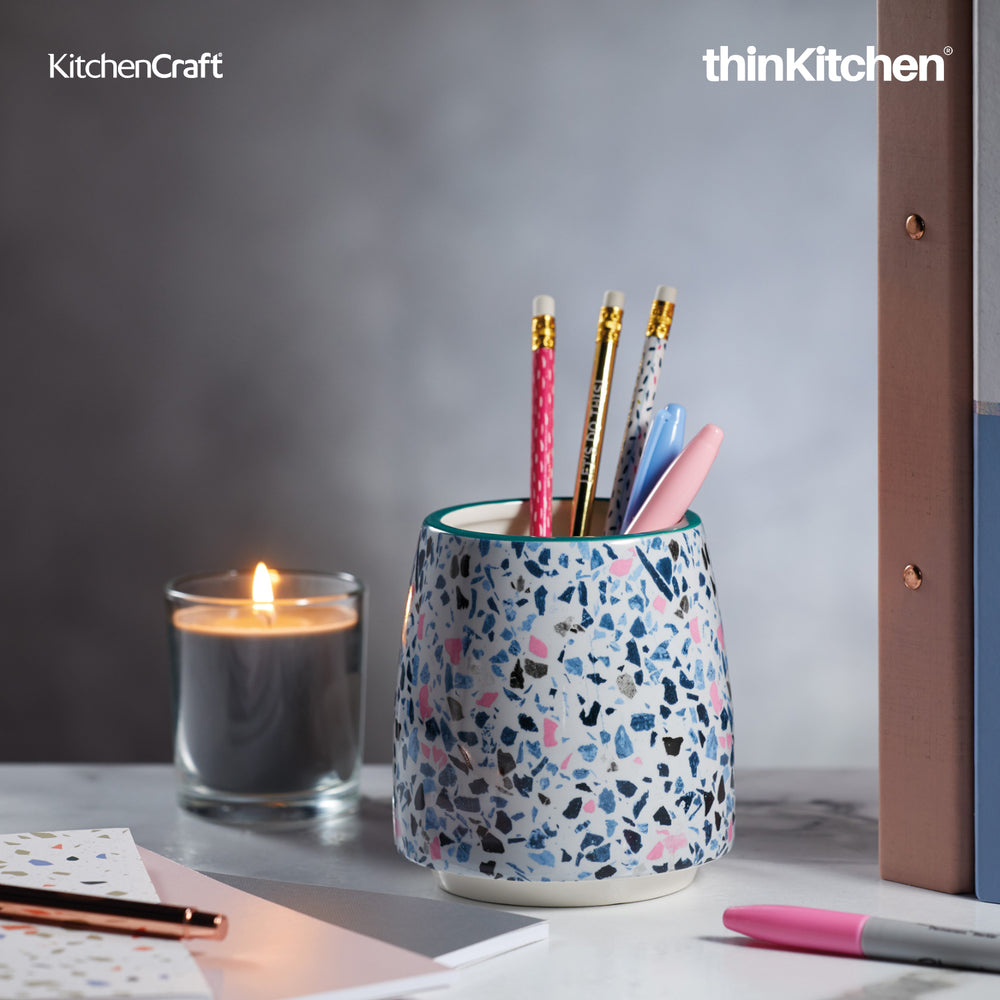 KitchenCraft 3.5" Premium Ceramic Planter Pot for Indoor Plants, Desk & Home Décor - Terrazzo Print