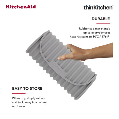 KitchenAid Slim Dish Drying Mat for Kitchen Counter, Grey, 43 x 18cm