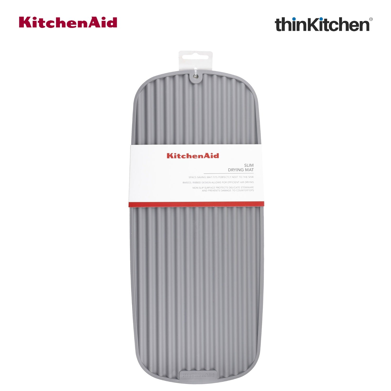 KitchenAid Slim Dish Drying Mat for Kitchen Counter, Grey, 43 x 18cm - 1