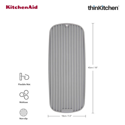 KitchenAid Slim Dish Drying Mat for Kitchen Counter, Grey, 43 x 18cm