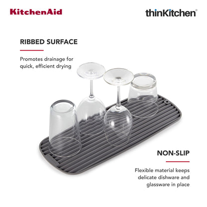 KitchenAid Slim Dish Drying Mat for Kitchen Counter, Grey, 43 x 18cm