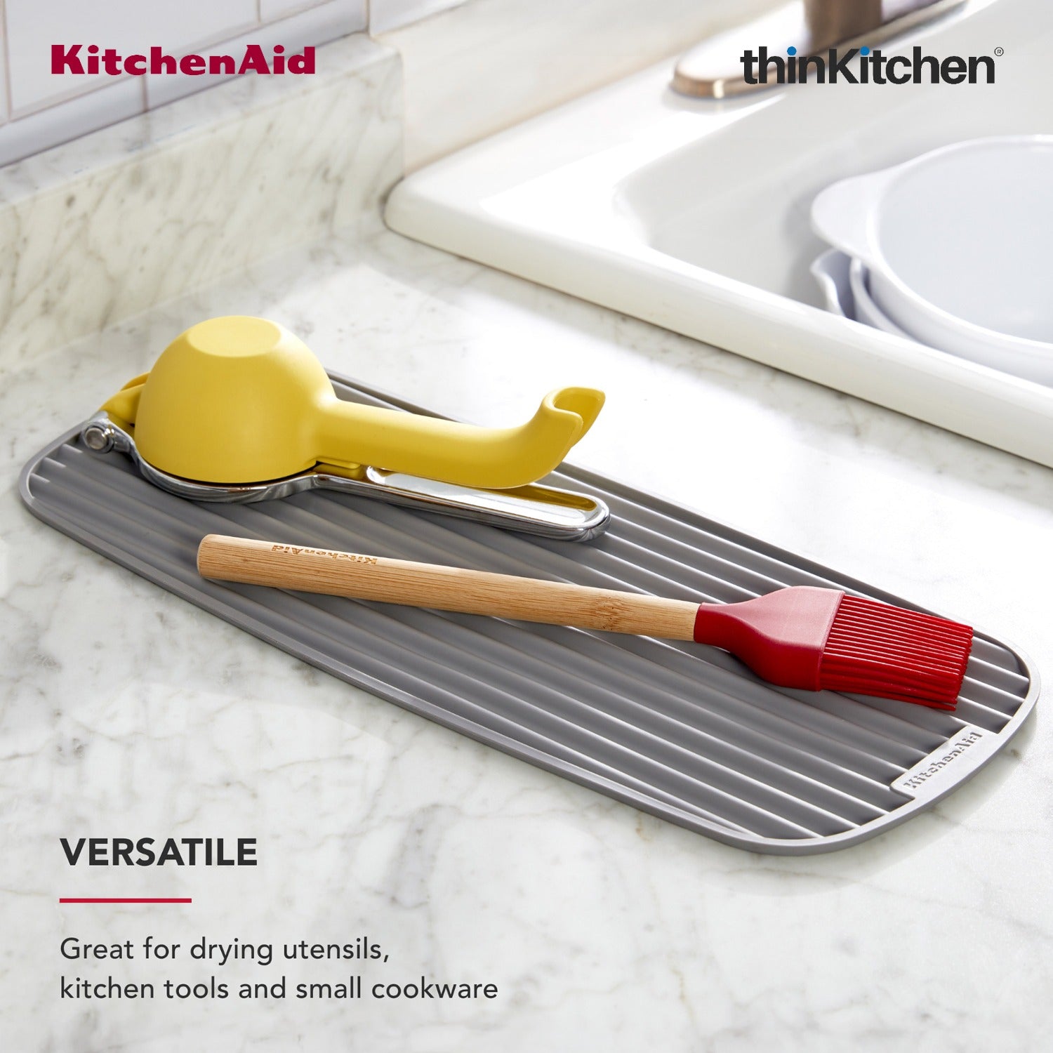 KitchenAid Slim Dish Drying Mat for Kitchen Counter, Grey, 43 x 18cm - 9