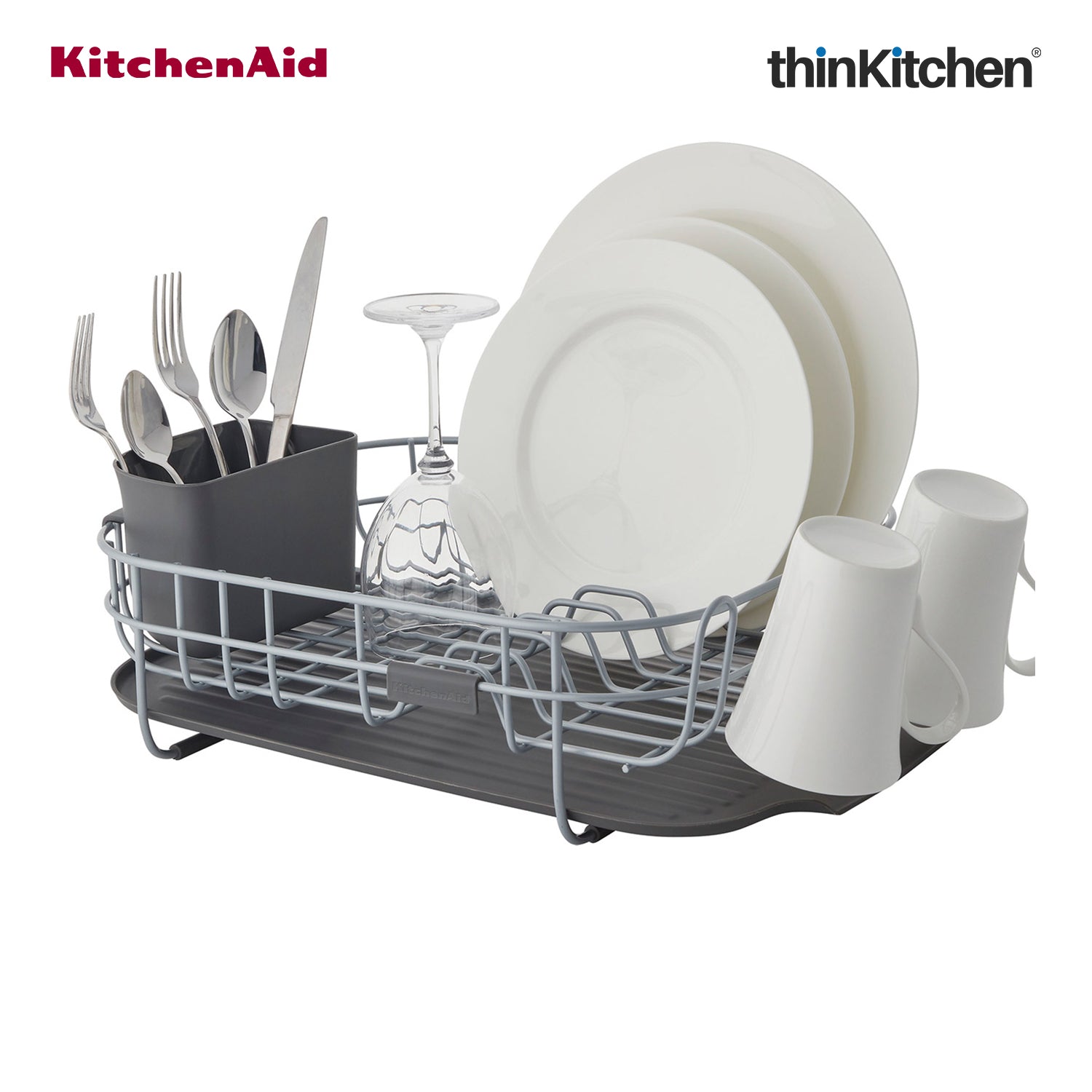 KitchenAid Low Profile Stainless Steel Dish Drying Rack - Grey | 44.6 x 32 x 15.9 cms - 2
