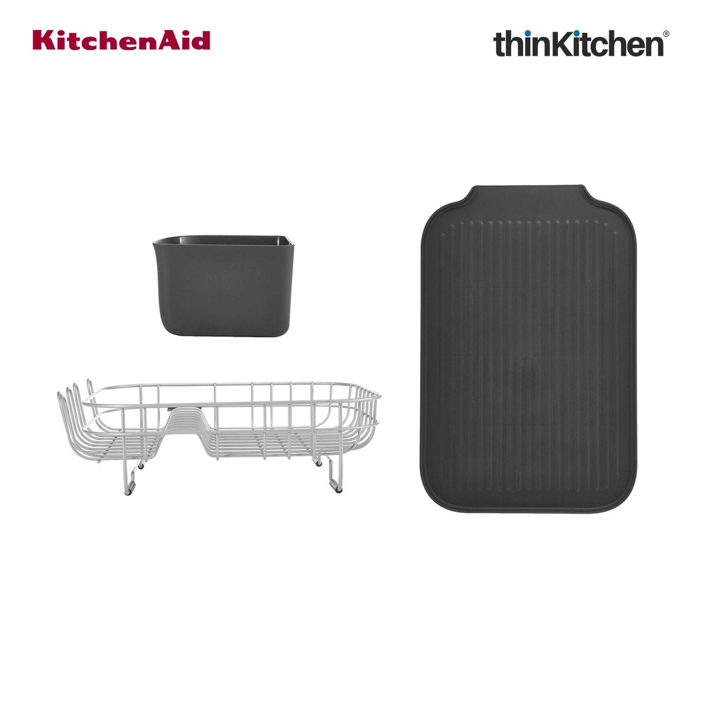 KitchenAid Low Profile Stainless Steel Dish Drying Rack - Grey | 44.6 x 32 x 15.9 cms