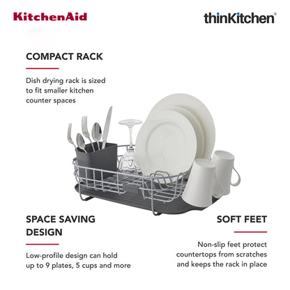 KitchenAid Low Profile Stainless Steel Dish Drying Rack - Grey | 44.6 x 32 x 15.9 cms