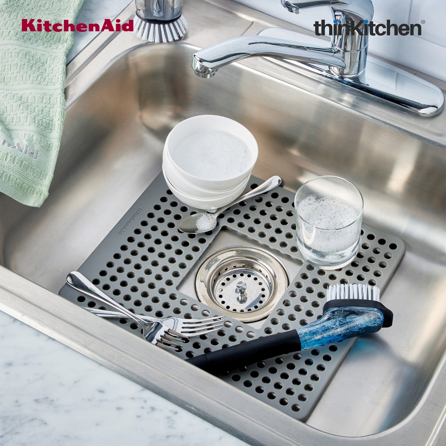 KitchenAid Silicone Sink Protector Mat, Heat Resistant Sink Guard, Grey