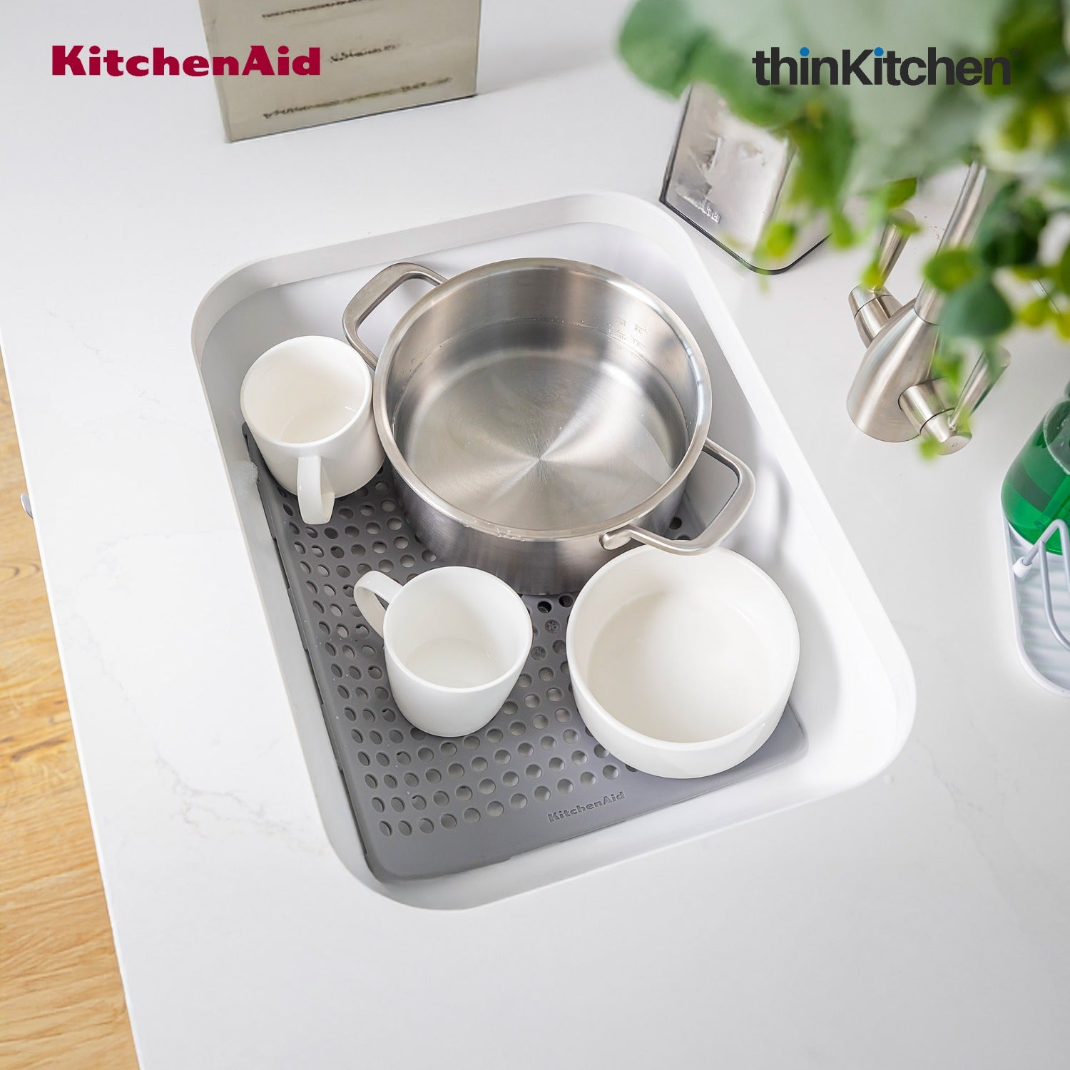 KitchenAid Silicone Sink Protector Mat, Heat Resistant Sink Guard, Grey - 6