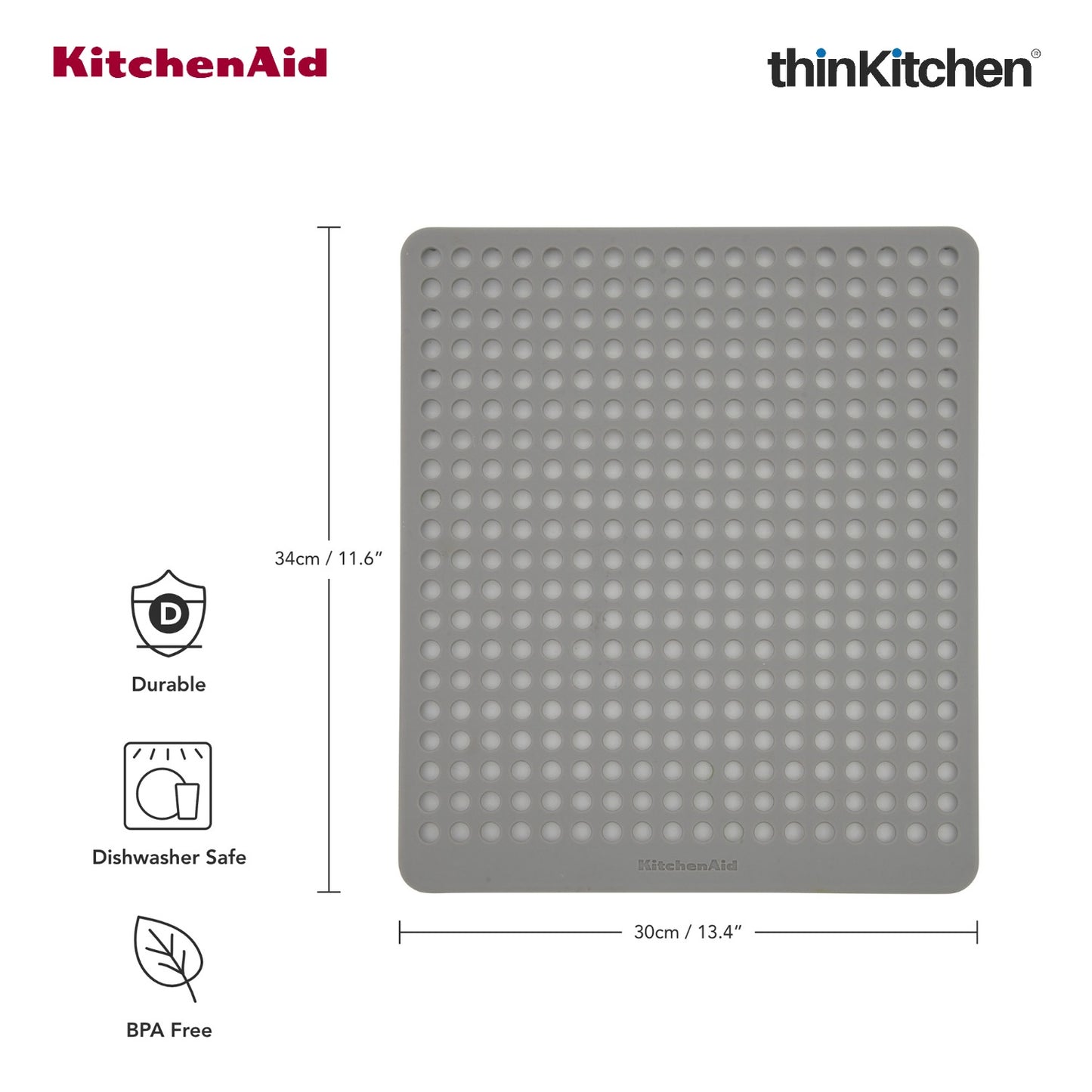KitchenAid Silicone Sink Protector Mat, Heat Resistant Sink Guard, Grey