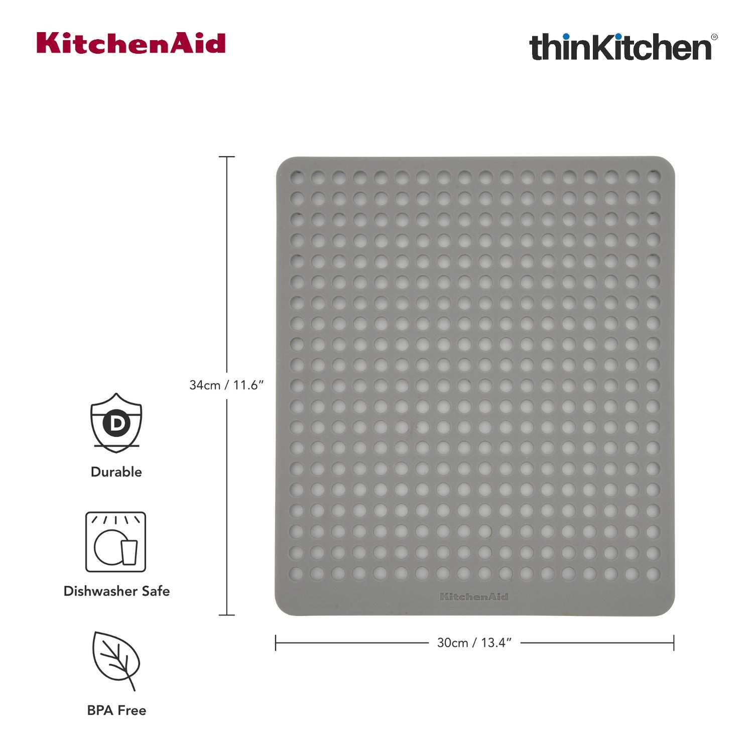 KitchenAid Silicone Sink Protector Mat, Heat Resistant Sink Guard, Grey - 7