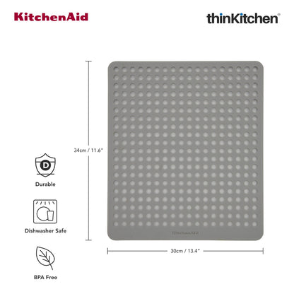 KitchenAid Silicone Sink Protector Mat, Heat Resistant Sink Guard, Grey