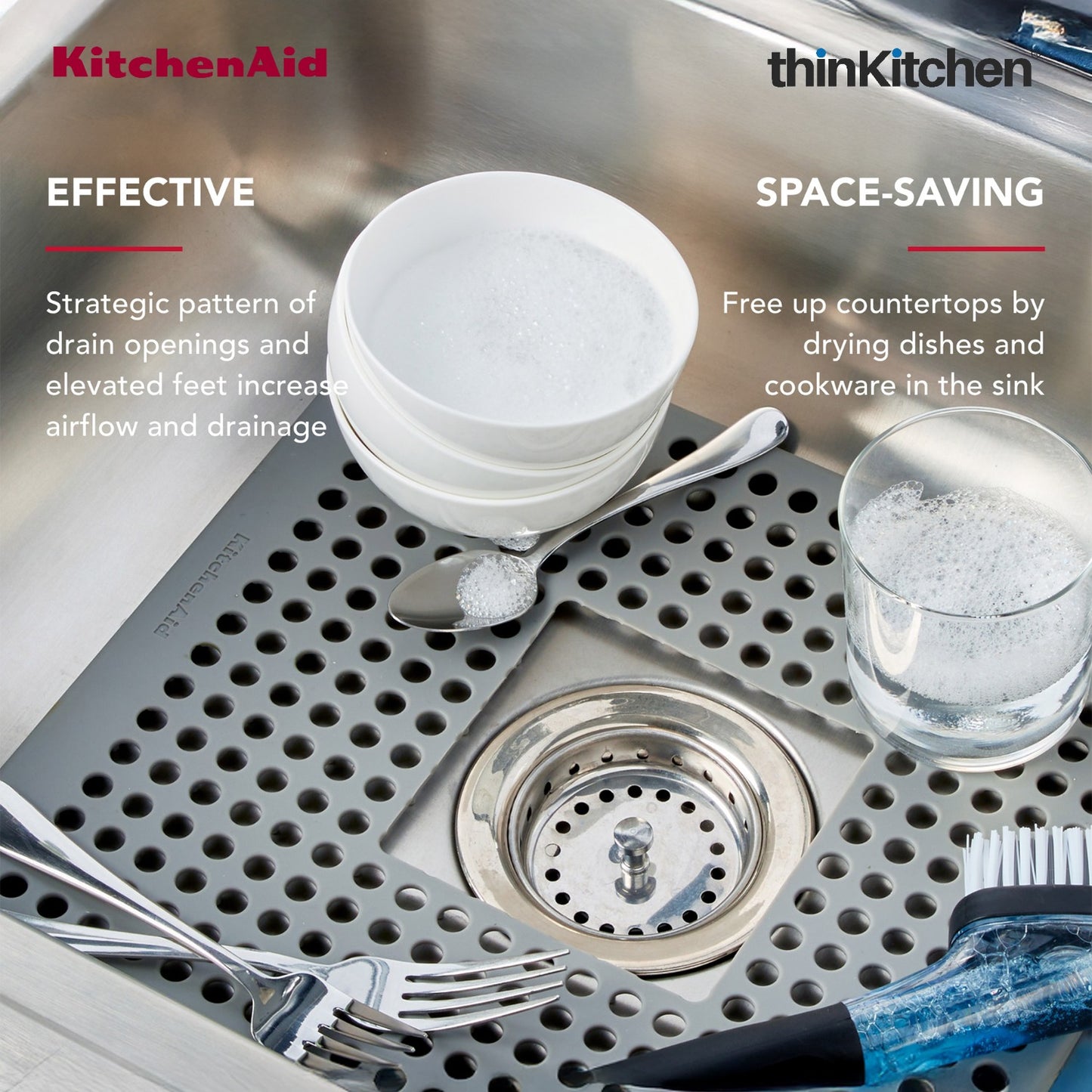 KitchenAid Silicone Sink Protector Mat, Heat Resistant Sink Guard, Grey