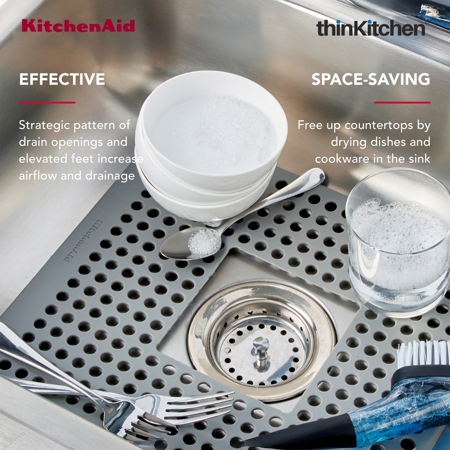KitchenAid Silicone Sink Protector Mat, Heat Resistant Sink Guard, Grey - 2