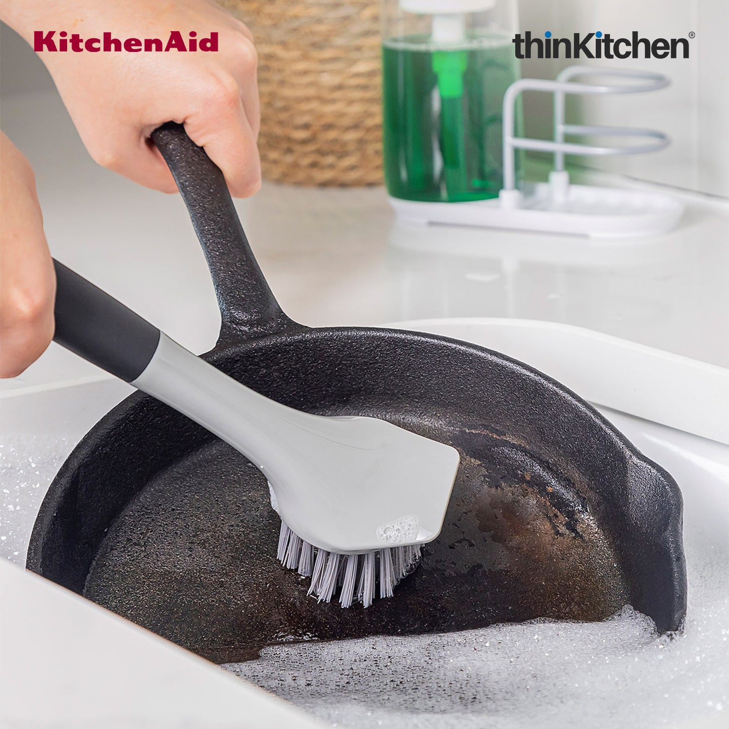 KitchenAid Cast Iron Cleaning Sink Brush, Grey - 26cm | Dishwasher Safe