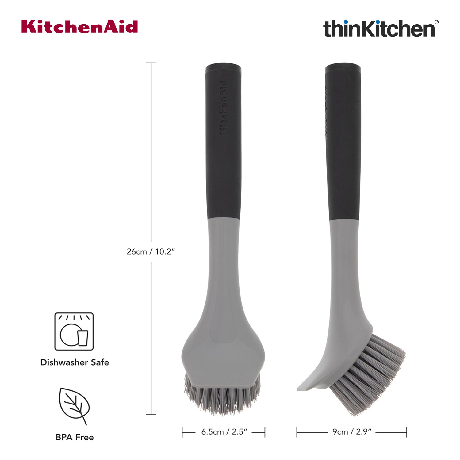 KitchenAid Cast Iron Cleaning Sink Brush, Grey - 26cm | Dishwasher Safe - 3