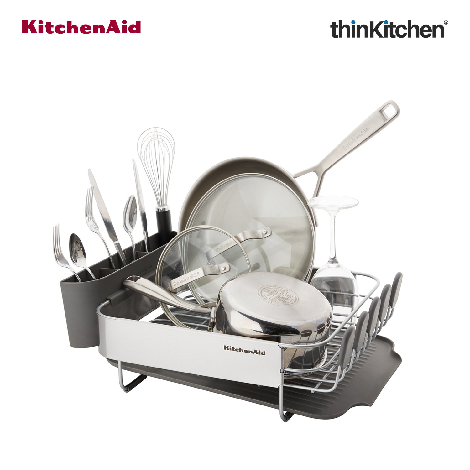 KitchenAid Space-Saving Metal & Plastic Dish Drainer with Cutlery Caddy - (40.8 x 32 x 15 cms) - 2