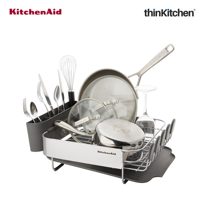 KitchenAid Space-Saving Metal & Plastic Dish Drainer with Cutlery Caddy - (40.8 x 32 x 15 cms)