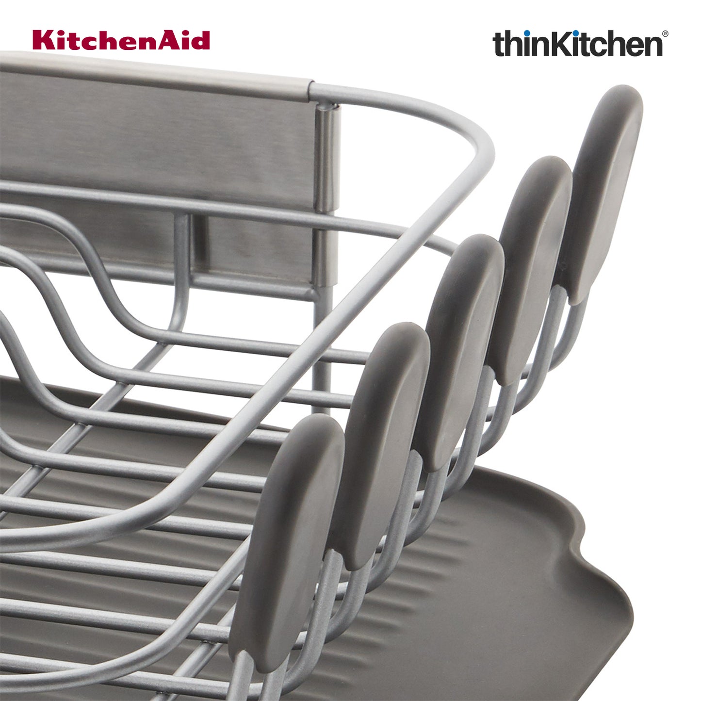 KitchenAid Space-Saving Metal & Plastic Dish Drainer with Cutlery Caddy - (40.8 x 32 x 15 cms)