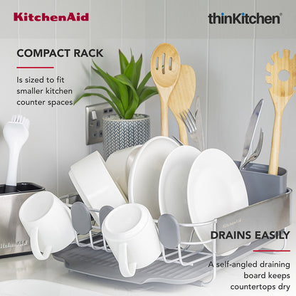 KitchenAid Space-Saving Metal & Plastic Dish Drainer with Cutlery Caddy - (40.8 x 32 x 15 cms)