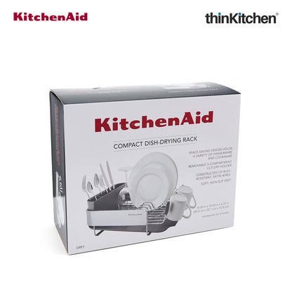 KitchenAid Space-Saving Metal & Plastic Dish Drainer with Cutlery Caddy - (40.8 x 32 x 15 cms)