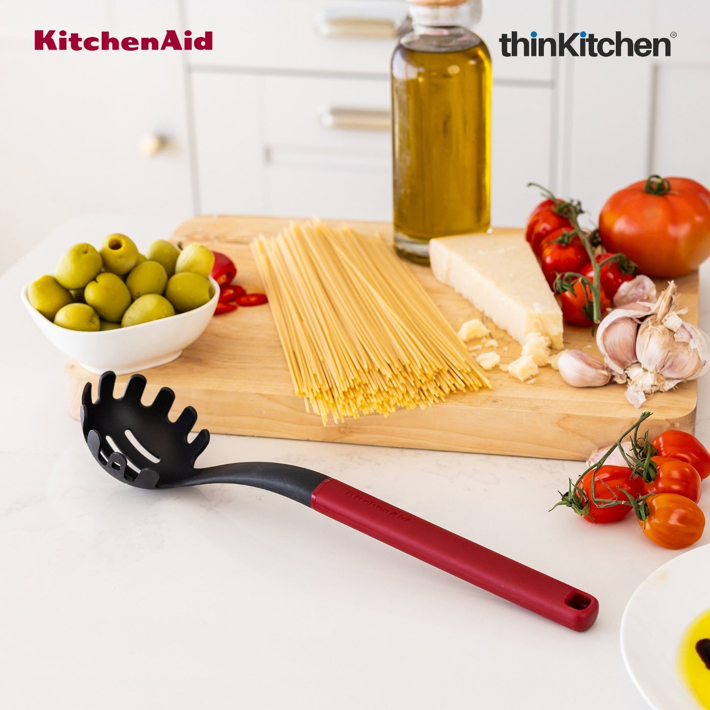 KitchenAid Spaghetti & Pasta Server for Non-Stick Cookware, Empire Red