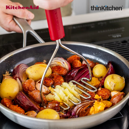 KitchenAid Stainless Steel Masher - Empire Red, 25.5cms | Rust Resistant and Dishwasher Safe