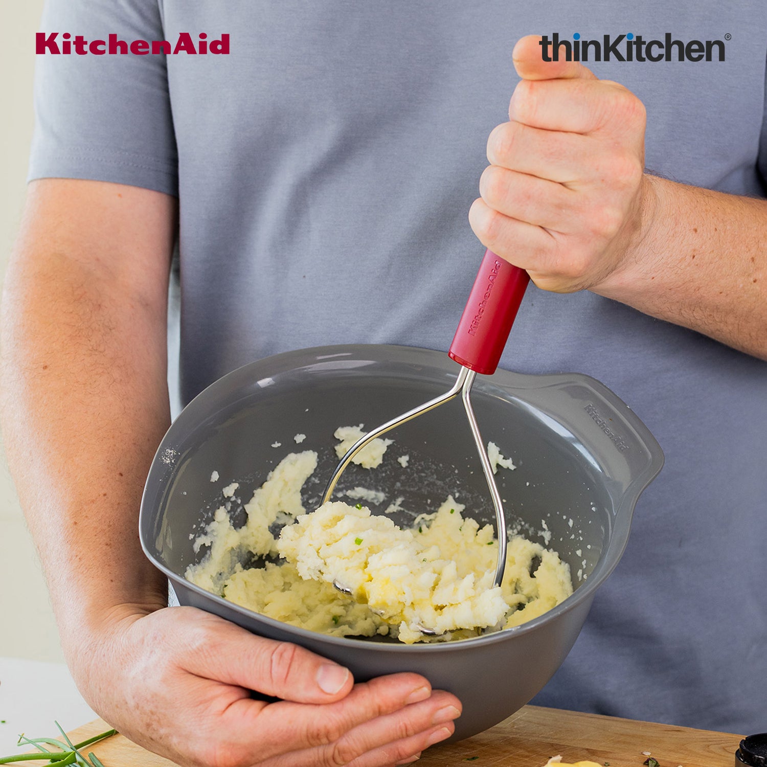 KitchenAid Stainless Steel Masher - Empire Red, 25.5cms | Rust Resistant and Dishwasher Safe - 4