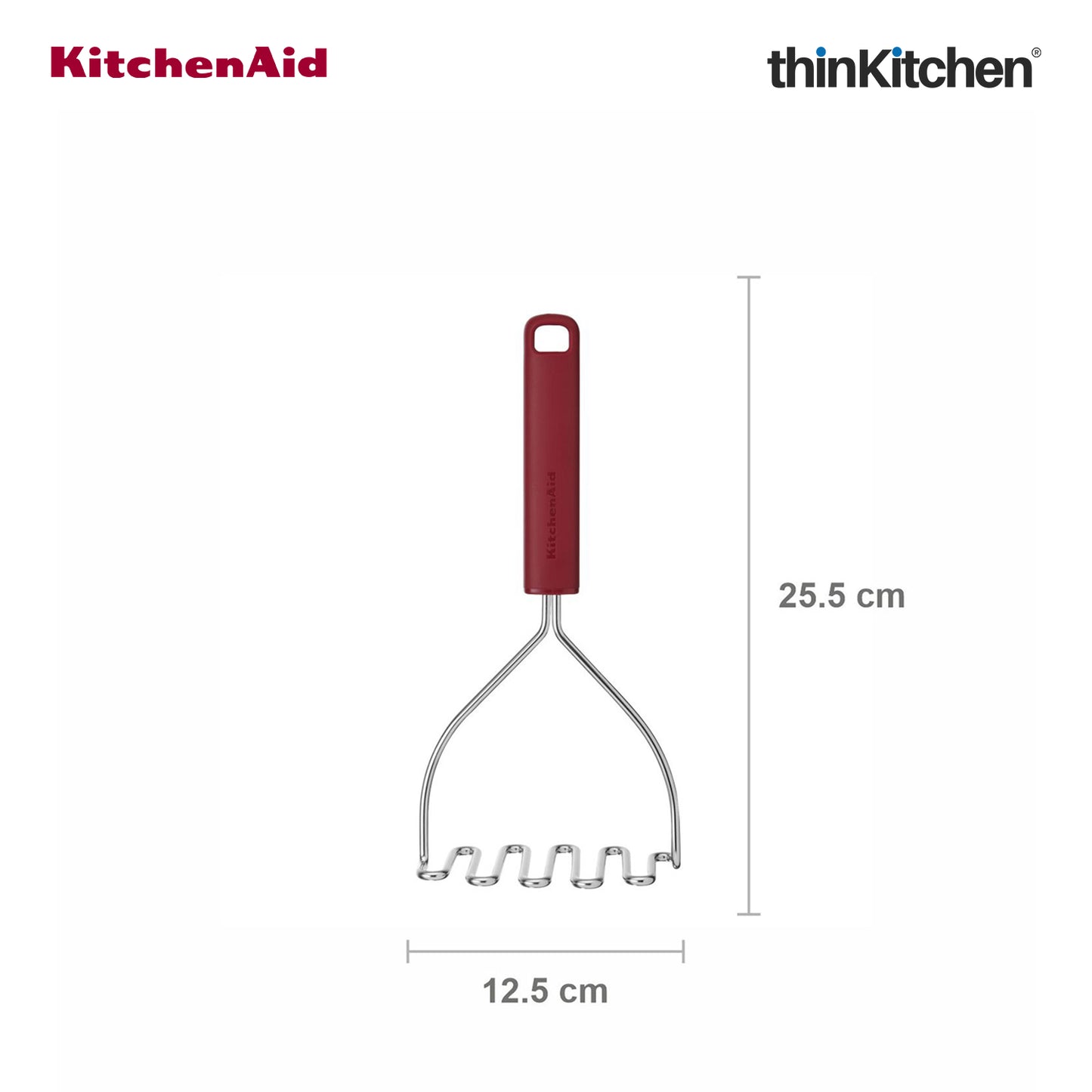 KitchenAid Stainless Steel Masher - Empire Red, 25.5cms | Rust Resistant and Dishwasher Safe