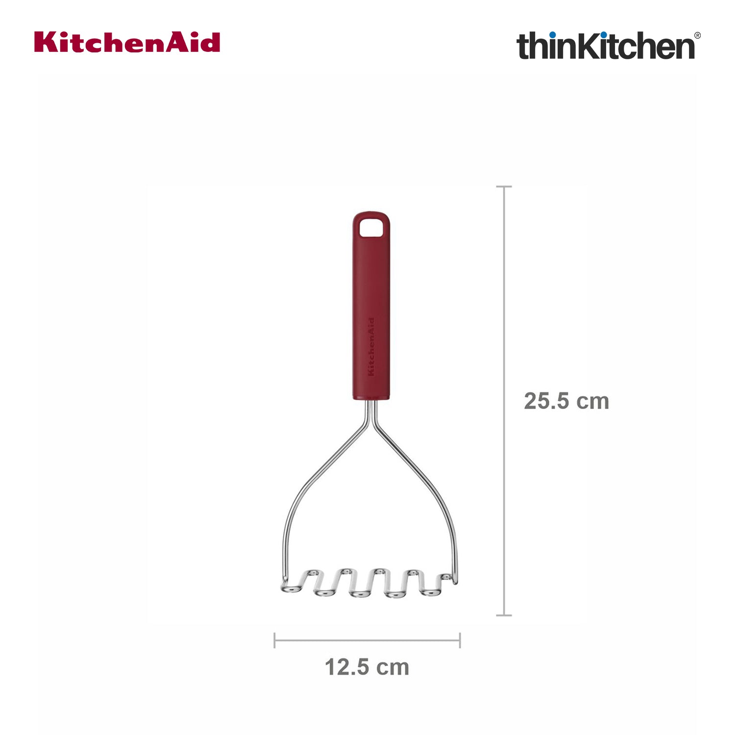 KitchenAid Stainless Steel Masher - Empire Red, 25.5cms | Rust Resistant and Dishwasher Safe - 3
