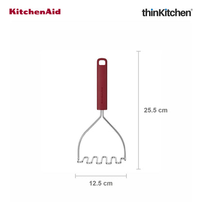 KitchenAid Stainless Steel Masher - Empire Red, 25.5cms | Rust Resistant and Dishwasher Safe