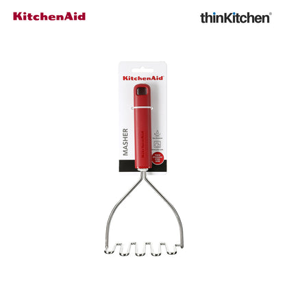 KitchenAid Stainless Steel Masher - Empire Red, 25.5cms | Rust Resistant and Dishwasher Safe
