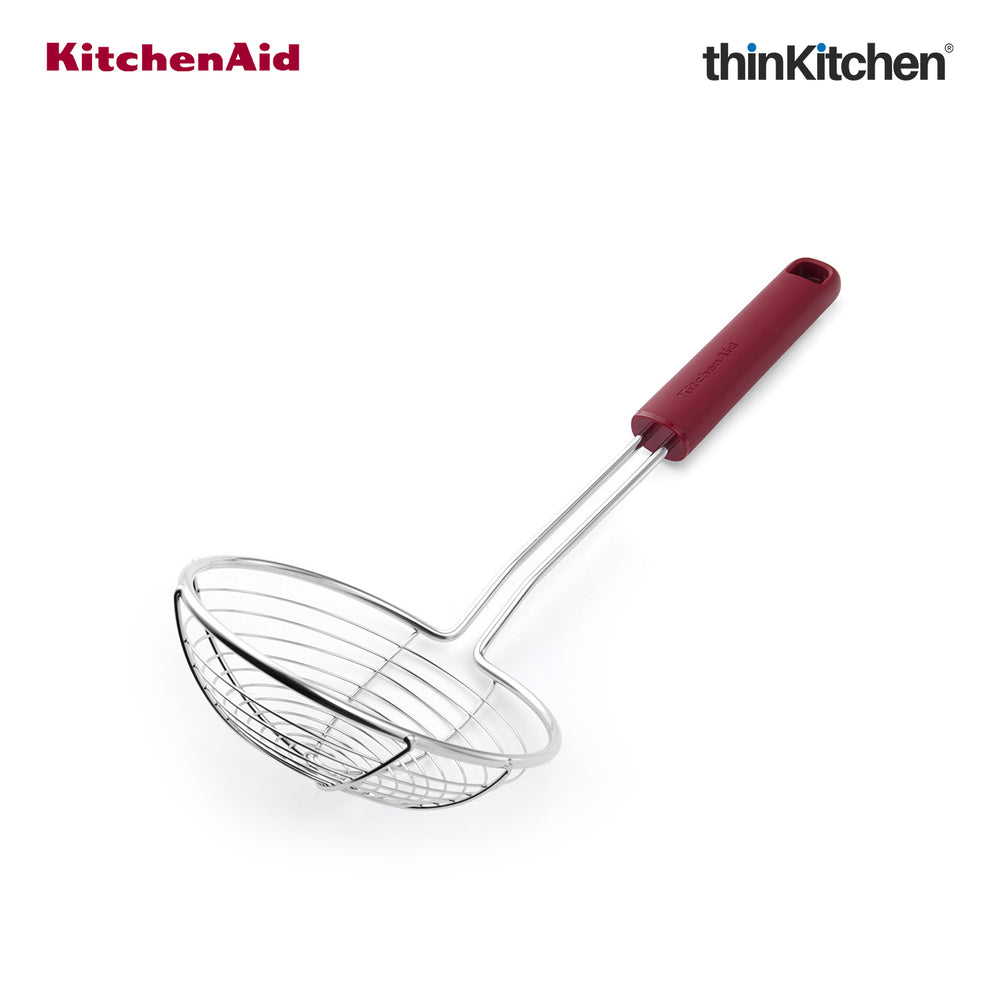 KitchenAid Stainless Steel Wire Strainer for Pasta, Frying - Empire Red, 36.5cm | Heat Resistant